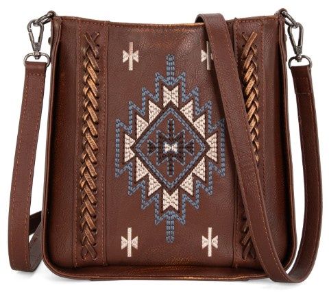 MW1317-8360 MONTANA WEST EMBROIDERED AZTEC CROSSBODY - BROWN