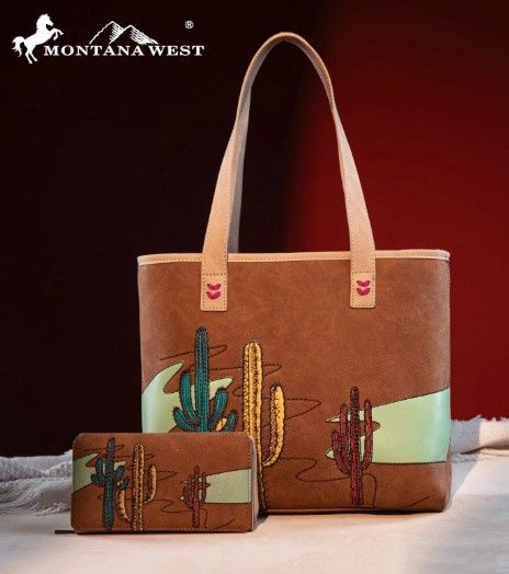 MW1309G-8317W MONTANA WEST EMBROIDERED TOTE - BROWN