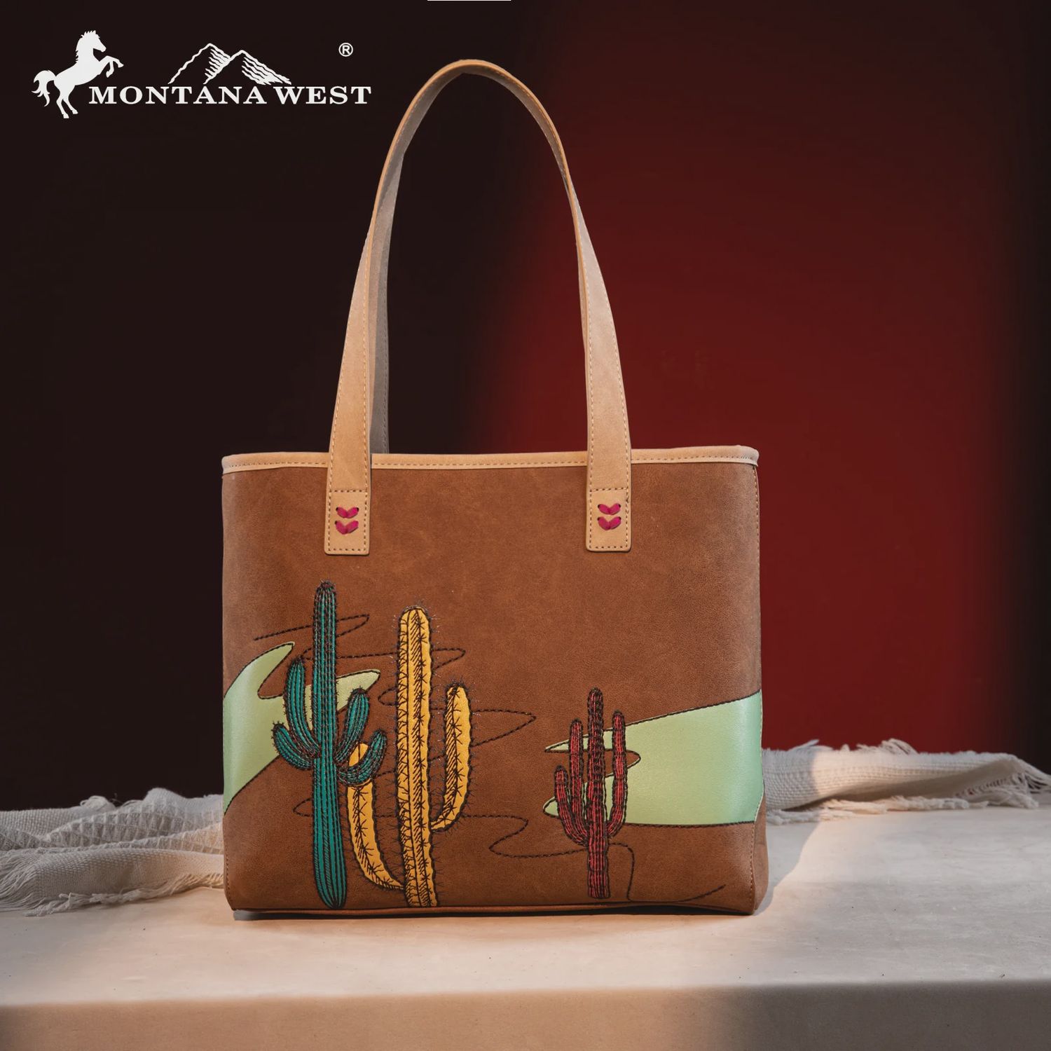 MW1309G-8317W MONTANA WEST EMBROIDERED TOTE - BROWN