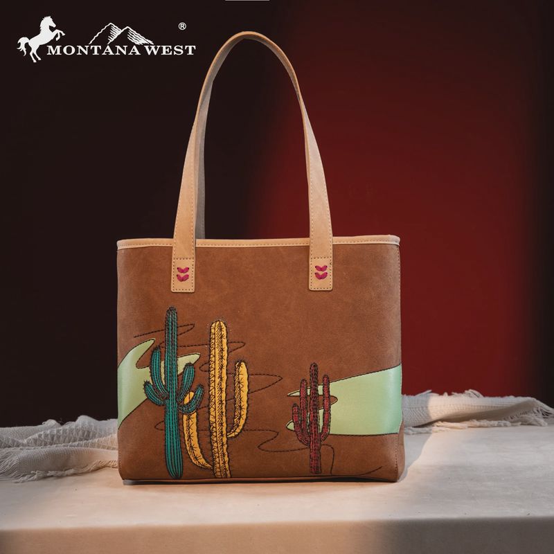 MW1309G-8317W MONTANA WEST EMBROIDERED TOTE - BROWN