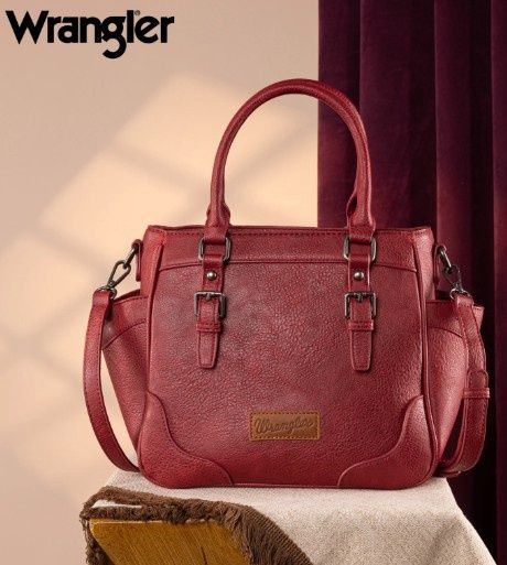 WG187-8318 WRANGLER CARRY-ALL BUCKLE TOTE / CROSSBODY - BURGUNDY