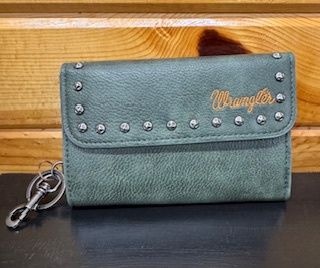 WG89-W001 WRANGLER ACCENTS TRI-FOLD KEY CHAIN WALLET - GREEN