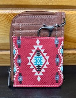 WG2203-W005 WRANGLER SOUTHWESTERN ART PRINT MINI ZIP CARD CASE - RED