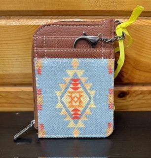 WG2203-W005 WRANGLER SOUTHWESTERN ART PRINT MINI ZIP CARD CASE - LIGHT BLUE