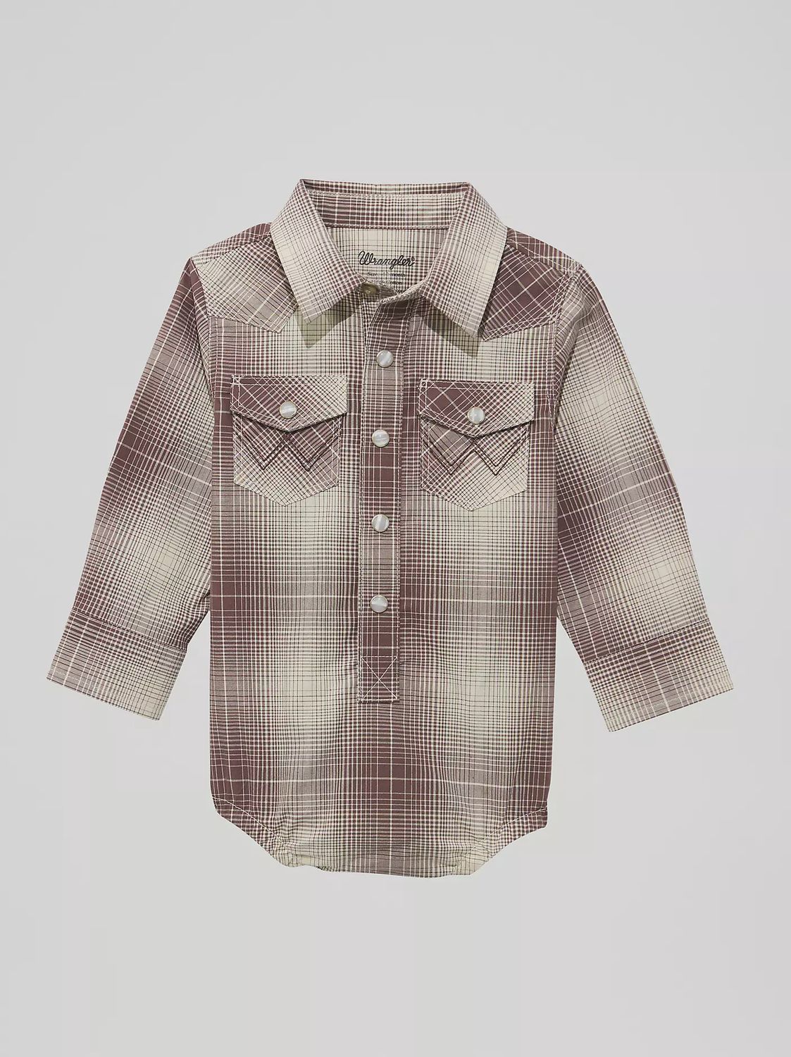 112374304 BABY BOY'S WRANGLER LONG-SLEEVE WESTERN SNAP BODY SUIT - MAHOGANY