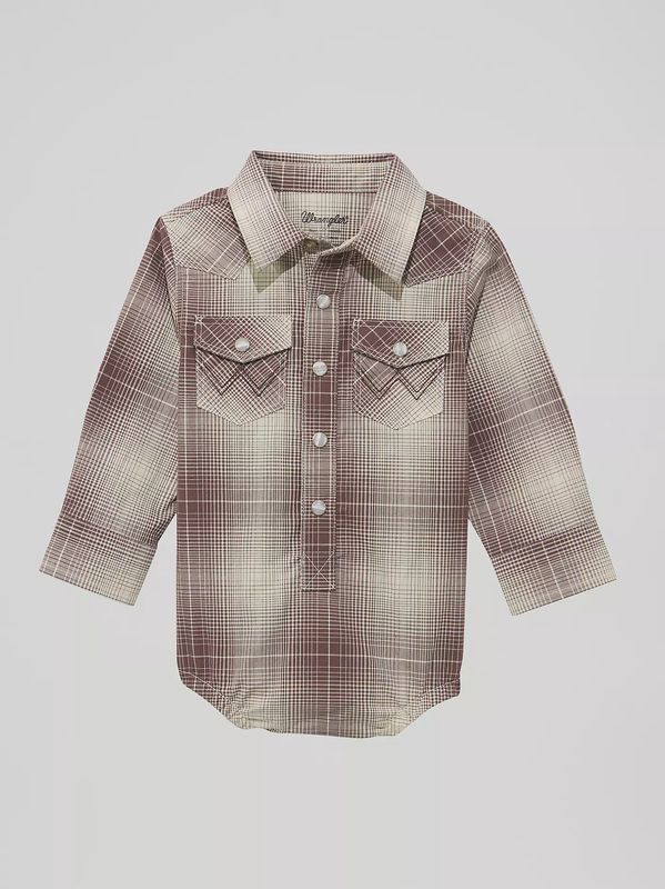 112374304 BABY BOY'S WRANGLER LONG-SLEEVE WESTERN SNAP BODY SUIT - MAHOGANY