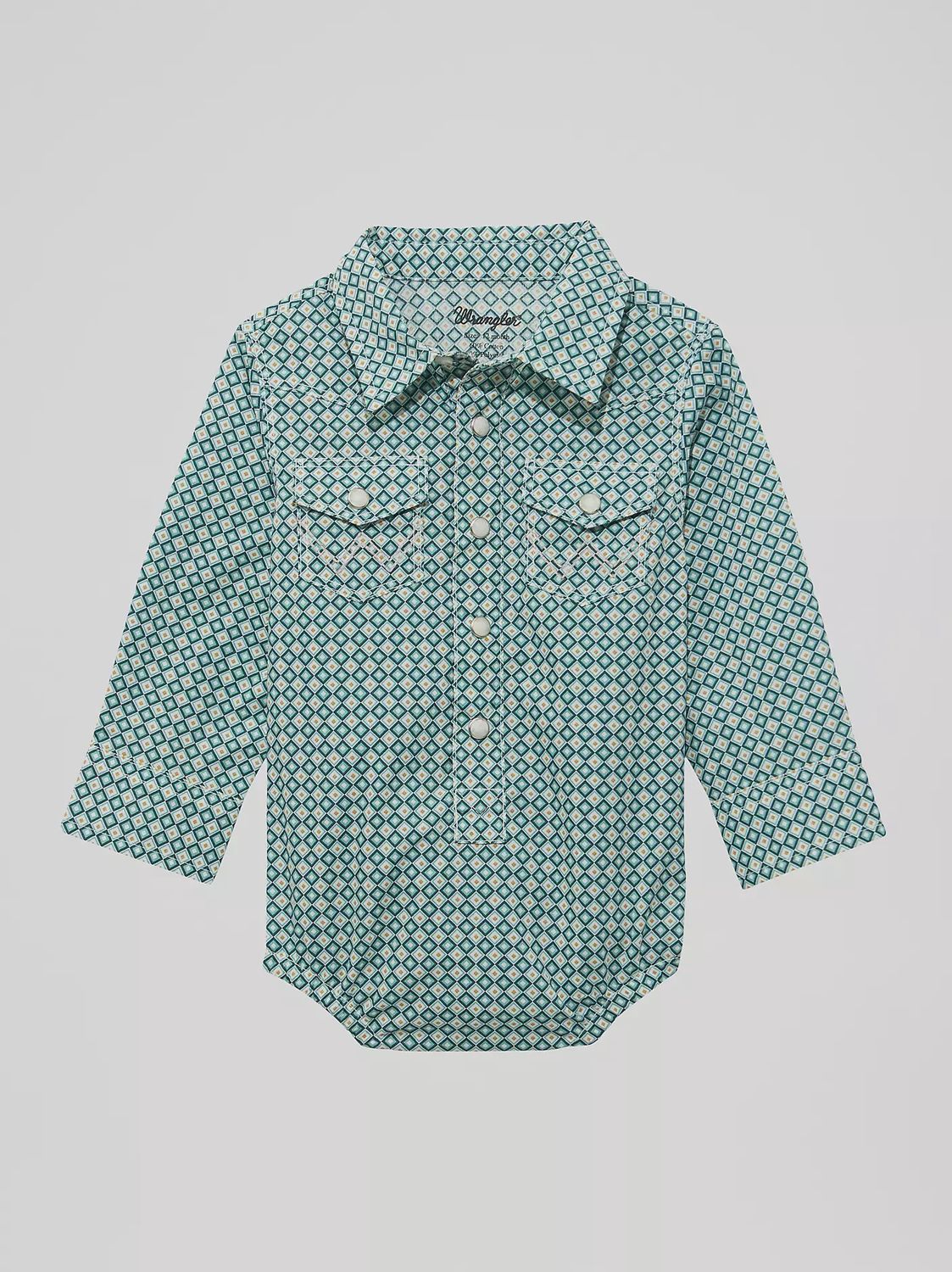 112374301 BABY BOY'S WRANGLER LONG-SLEEVE WESTERN SNAP BODY SUIT - TURQUOISE DIAMOND