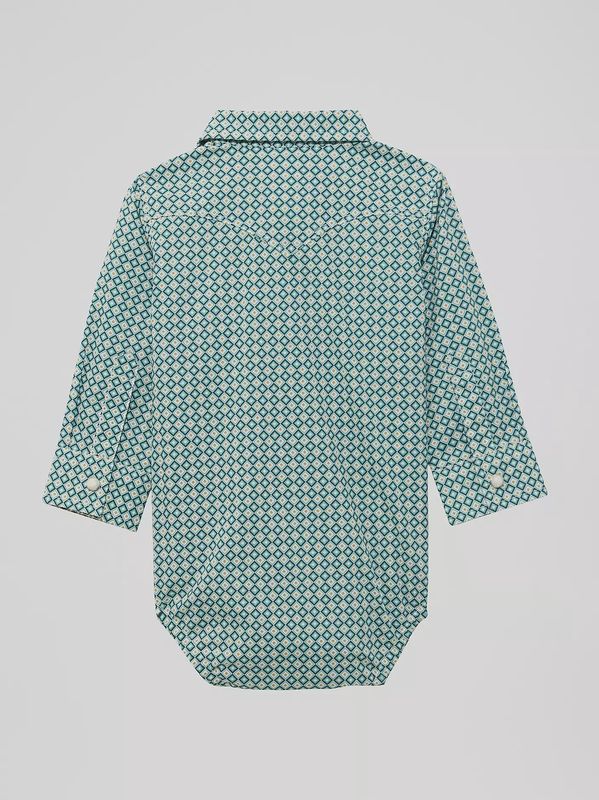 112374301 BABY BOY'S WRANGLER LONG-SLEEVE WESTERN SNAP BODY SUIT - TURQUOISE DIAMOND
