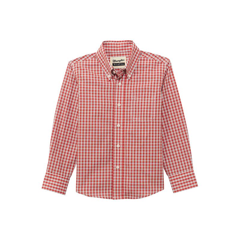 112374904 BOY'S WRANGLER RIATA LONG-SLEEVE BUTTON-DOWN WESTERN SHIRT - RED