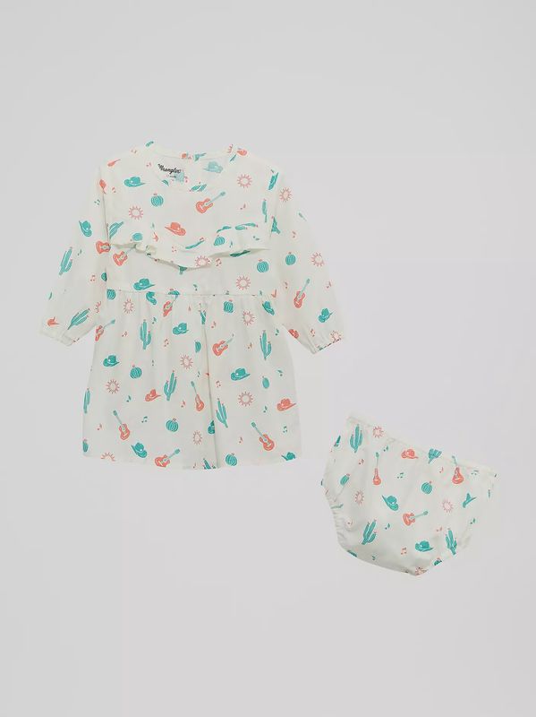 112374989 LITTLE GIRL'S WRANGLER WESTERN ICON PRINTED RUFFLE DRESS