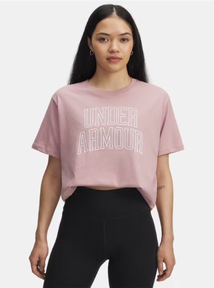 6007883-673 WOMEN'S UNDER ARMOUR OVER-SIZED CAMPUS LOGO TEE - PINK