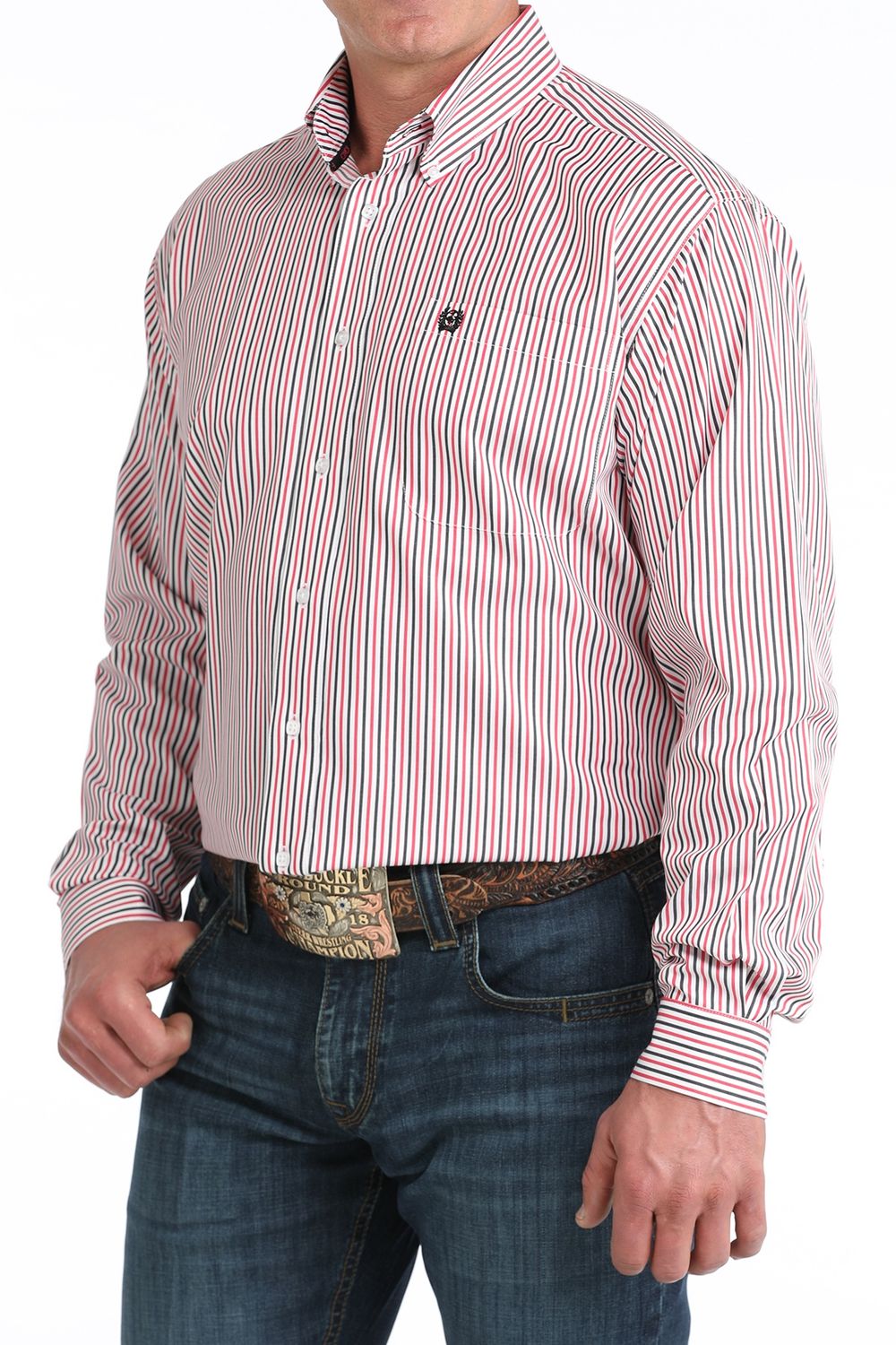 MTW1106044 MEN'S CINCH LONG SLEEVE STRIPE TENCEL BUTTON-UP WESTERN SHIRT