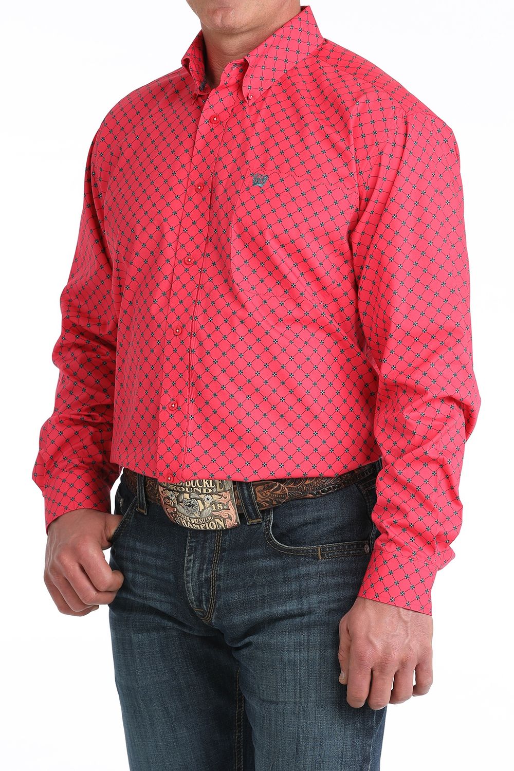 MTW1106046 MEN'S CINCH LONG SLEEVE WESTERN BUTTON-DOWN SHIRT PINK