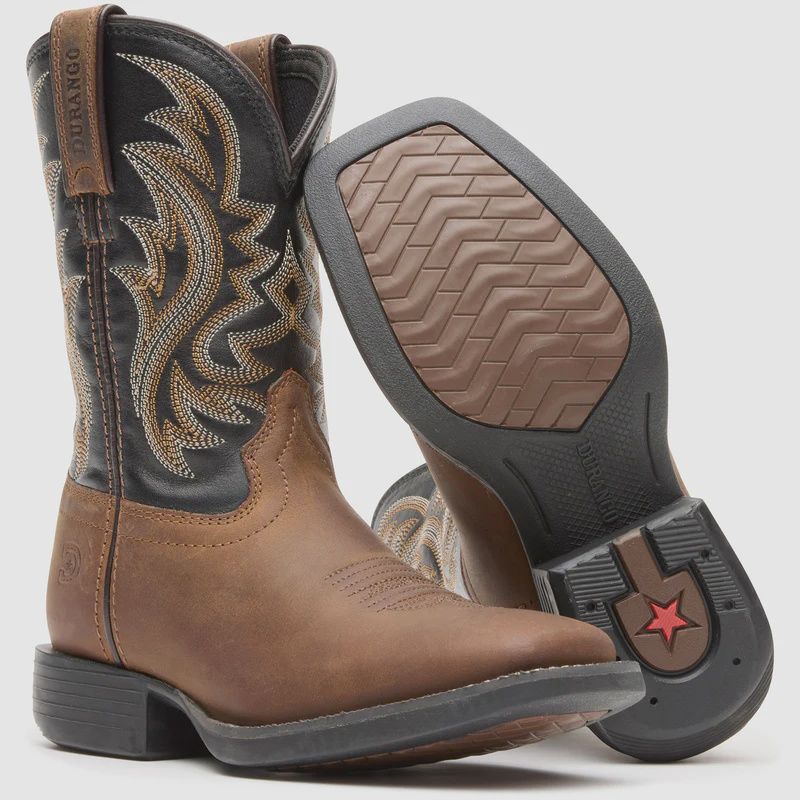 DBT0252C KID'S DURANGO SHYLOH BROWN &amp; BLACK SQUARE-TOE WESTERN BOOT