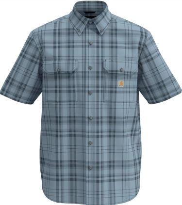 107273-HS1 MEN'S CARHARTT FORCE LOOSE SHORT-SLEEVE BUTTON DOWN PLAID SHIRT - BLUE AURA