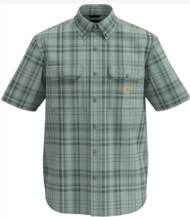 107273-GN8 MEN'S CARHARTT FORCE LOOSE SHORT-SLEEVE BUTTON DOWN PLAID SHIRT -SMOKED TEAL