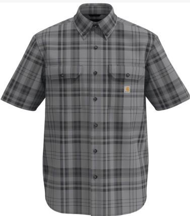 107273-076 MEN'S CARHARTT FORCE LOOSE SHORT-SLEEVE BUTTON DOWN PLAID SHIRT - CARHARTT GRAY