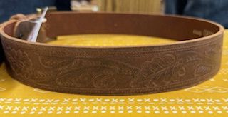 132-45 MEN'S GINGERICH DISTRESSED LEATHER FLORAL EMBOSSED BELT