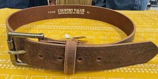 132-45 MEN'S GINGERICH DISTRESSED LEATHER FLORAL EMBOSSED BELT