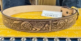 427-44 MEN'S GINGERICH LEATHER WOODLAND ANTIQUE WOODLAND EMBOSSED BELT