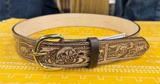 427-44 MEN'S GINGERICH LEATHER WOODLAND ANTIQUE WOODLAND EMBOSSED BELT