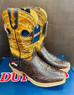 DBT0257Y YOUTH DURANGO SHYLOH GOLDEN MAIZE &amp; MOLE BROWN SQUARE-TOE WESTERN BOOT