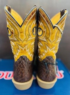 DBT0257Y YOUTH DURANGO SHYLOH GOLDEN MAIZE &amp; MOLE BROWN SQUARE-TOE WESTERN BOOT