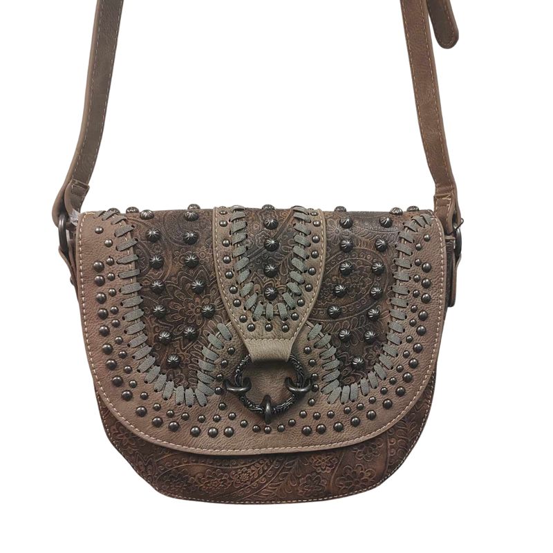 MW747-8360CF MONTANA WEST CONCHO COLECTION FLORAL EMBOSSED CROSSBODY SADDLE BAG