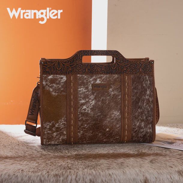 WG283-014BR WRANGLER GENUINCE COWHIDE CARRY-ALL COWHIDE LARGE TOTE / CROSSBODY