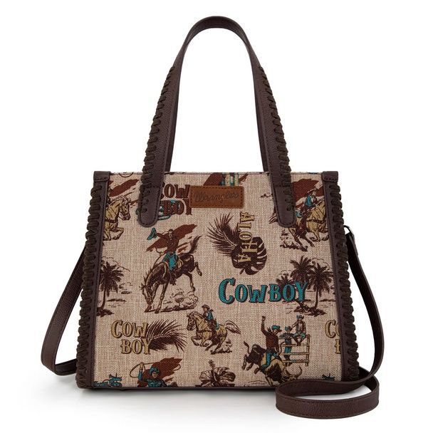 WG60-8317TN WRANGLER VINTAGE RETRO COWBOY COOL PRINT CONCEALED CARRY SATCHEL / CROSSBODY BAG