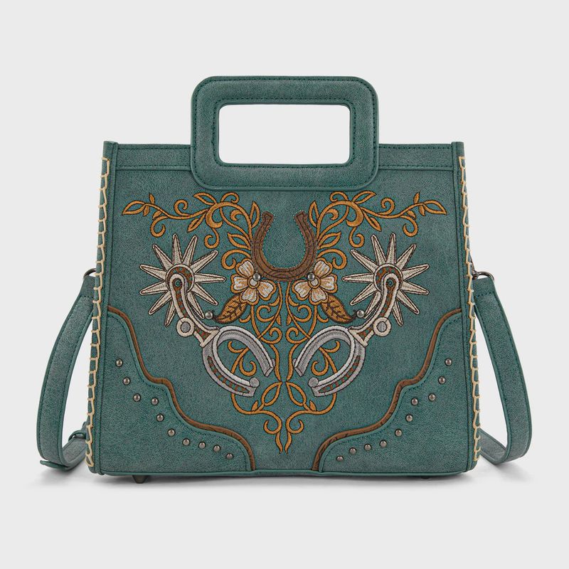 MW1352-8122TQ MONTANA WEST WESTERN EMBROIDERED TOP HANDLE TOTE / CROSSBODY BAG