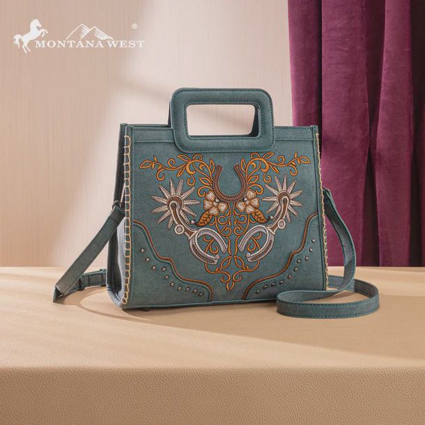 MW1352-8122TQ MONTANA WEST WESTERN EMBROIDERED TOP HANDLE TOTE / CROSSBODY BAG
