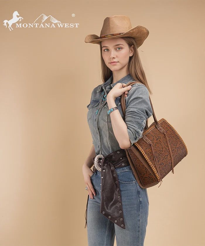 MW1355G-8317BR MONTANA WEST TOOLED CONCEALED CARRY TOTE