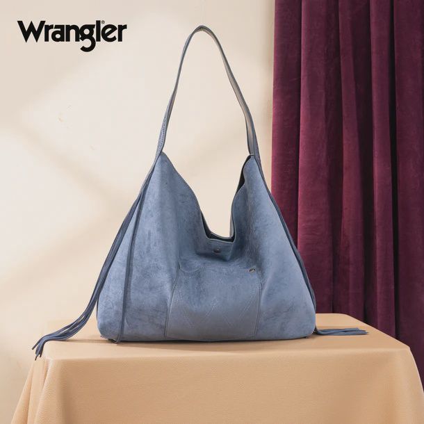 WG239-9182JN WRANGLER FRINGE FLORAL TOOLED HOBO BAG