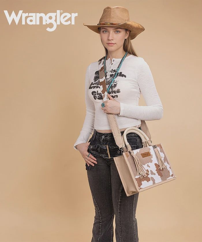 WG386-8120SKH WRANGLER COW PRINT TOTE / CROSSBODY