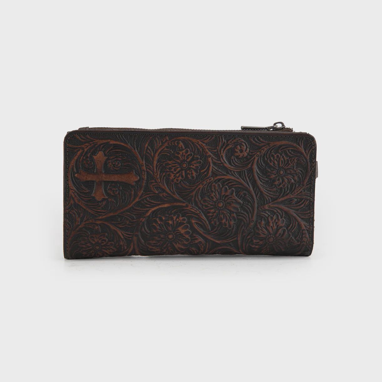 MWL-4206CF MONTANA WEST GENUINCE LEATHER TOOLED BI-FOLD WALET WITHY DETACHABLE ZIPPERED POCKET