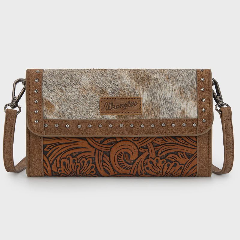 WG252-C012BR WRANGLER GENUINCE COWHIDE WALLET / WRISTLET / CROSSBODY