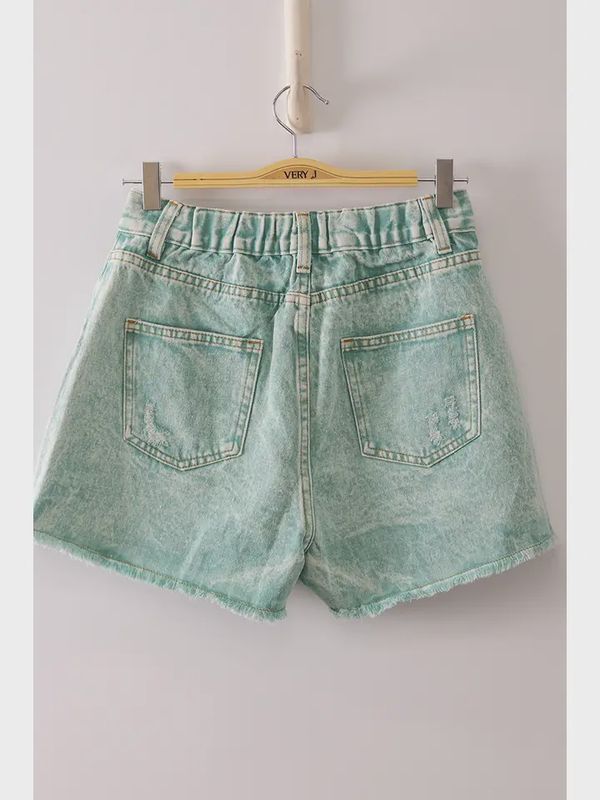 VJP90066 WOMEN'S VERY J GREEN MINERAL WASHED DENIM DISTRESSED SHORTS