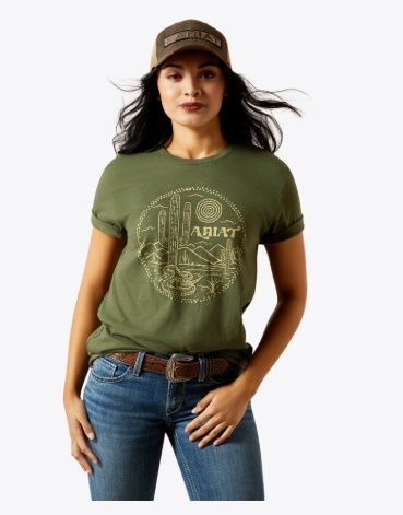 10064095 WOMEN'S ARIAT OLIVE DESERT SNAKE GRAPHIC SHORT-SLEEVE SHIRT