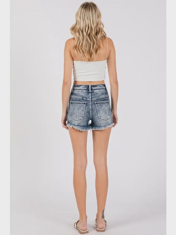 P1350R-LA WOMEN'S PETRA HIGH RISE STRECH DESTROY SHORTS W/ FRAYED HEM
