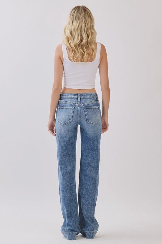 P1549W-MA WOMEN'S PETRA MID RISE COMFORT STRETCH TROUSER WIDE LEG JEANS
