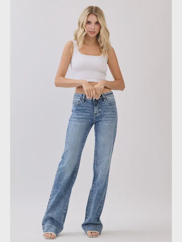 P1549W-MA WOMEN'S PETRA MID RISE COMFORT STRETCH TROUSER WIDE LEG JEANS