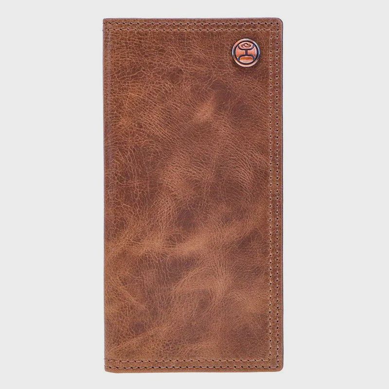 HW001-BR HOOEY CLASSIC SMOOTH BROWN RODEO WALLET WITH BROWN DOUBLE STITCHED EDGE AND HOOEY LOGO RIVET