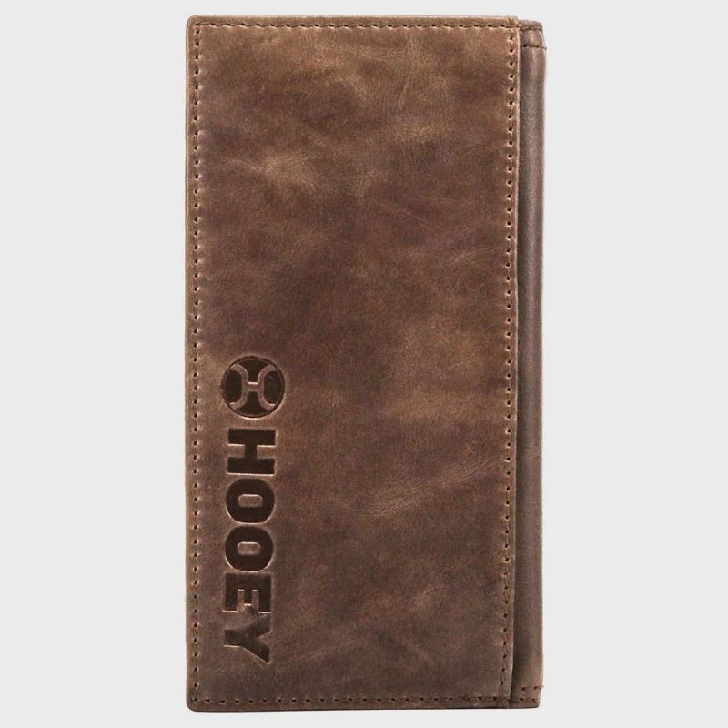 HW001-BR HOOEY CLASSIC SMOOTH BROWN RODEO WALLET WITH BROWN DOUBLE STITCHED EDGE AND HOOEY LOGO RIVET