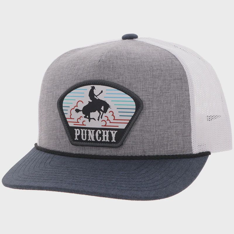 5035T-GYWH HOOEY CAVVY GRAY &amp; WHITE 5-PANEL TRUCKER CAP W/ BLACK &amp; WHITE PATCH