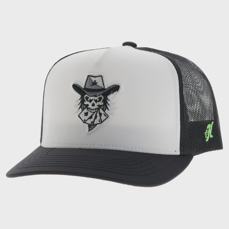 AG001T-WHBK HOOEY AUSTIN GAMBLERS WHITE &amp; BLACK 5-PANEL TRUCKER CAP WITH BLACK &amp; WHITE GAMBLER LOGO