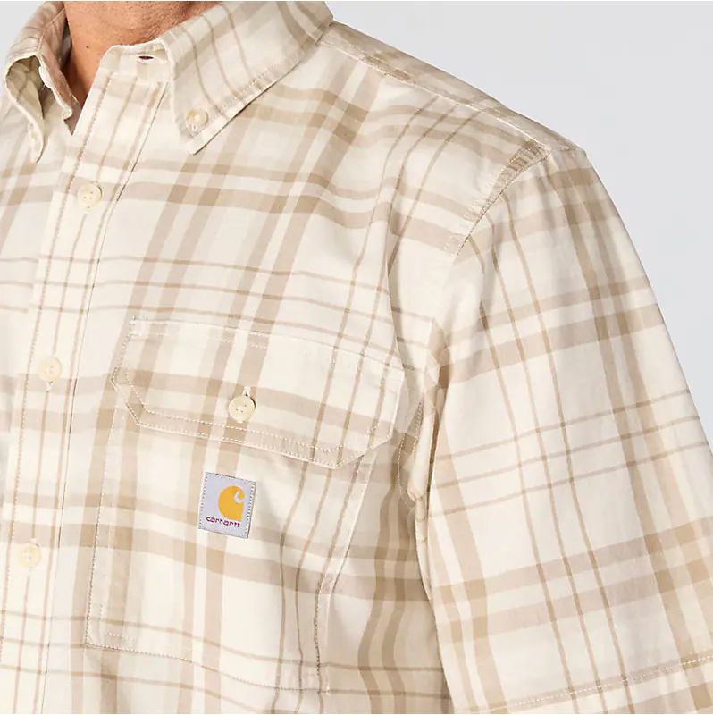 107273-W39 MEN'S CARHARTT FORCE LOOSE SHORT-SLEEVE BUTTON DOWN PLAID SHIRT - EGGSHELL
