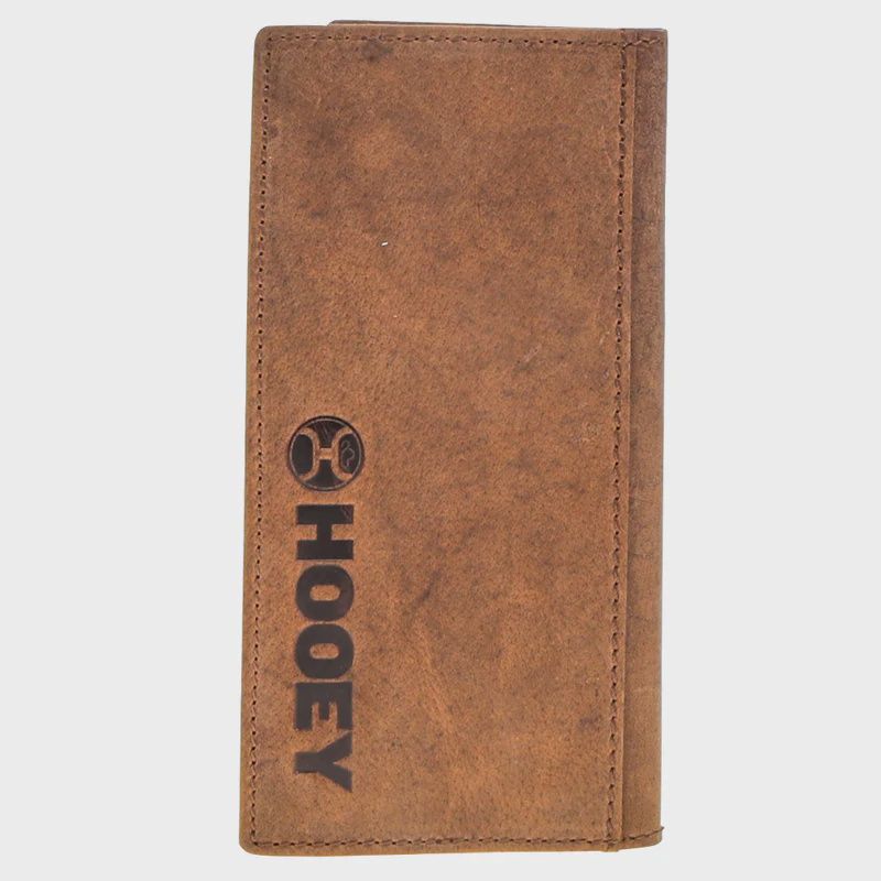 HW016-BR HOOEY RANGER RODEO WALLET WITH HOOEY LOGO &amp; BOOT STITCH FILIGREE WITH IVORY, BROWN, &amp; RED ACCENTS