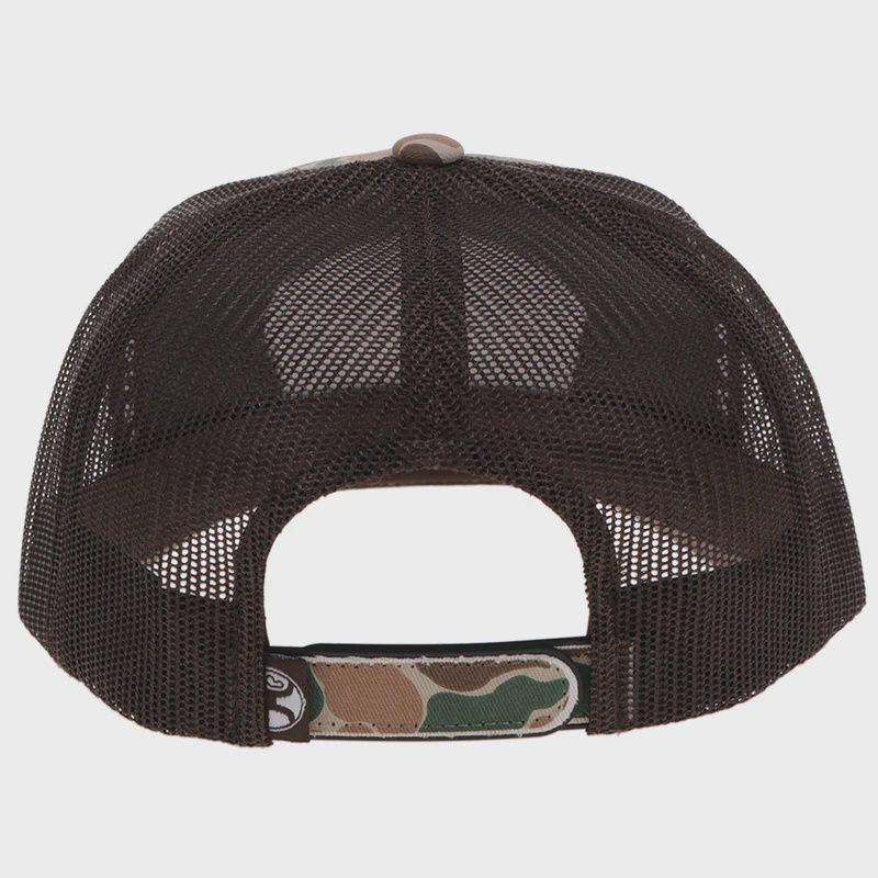 6026T-CABR HOOEY OUTFITTERS CAMO &amp; BROWN 5-PANEL TRUCKER CAP WITH PATCH
