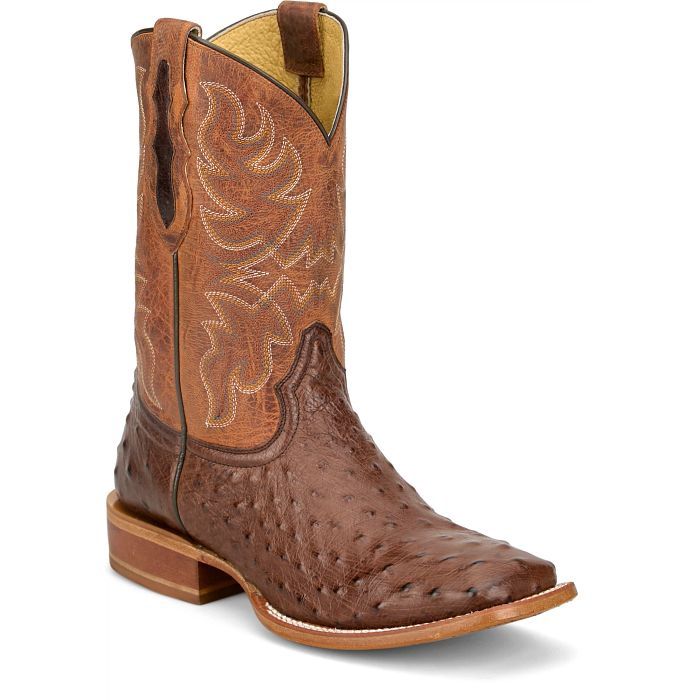 RN3572 MEN'S TONY LAMA REQUILL "KANGO OSTRICH" 11" AMBER GOAT SHAFT &amp; KANGO OSTRICH WIDE SQUARE-TOE WESTERN BOOT